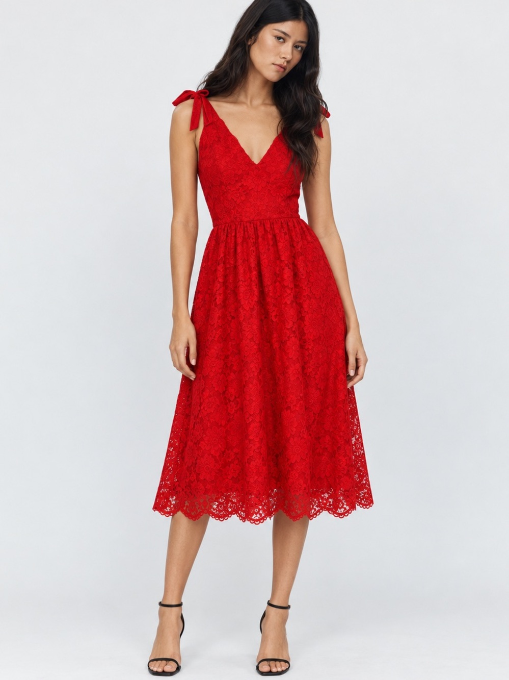 NWT Layered With Love Dixie Lace V-Neck Sleeveless Tie Shoulder Scallop Dress
